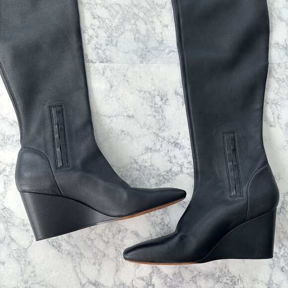 Vince Arlet Leather Over The Knee High Wedge Boots - Picture 4 of 11